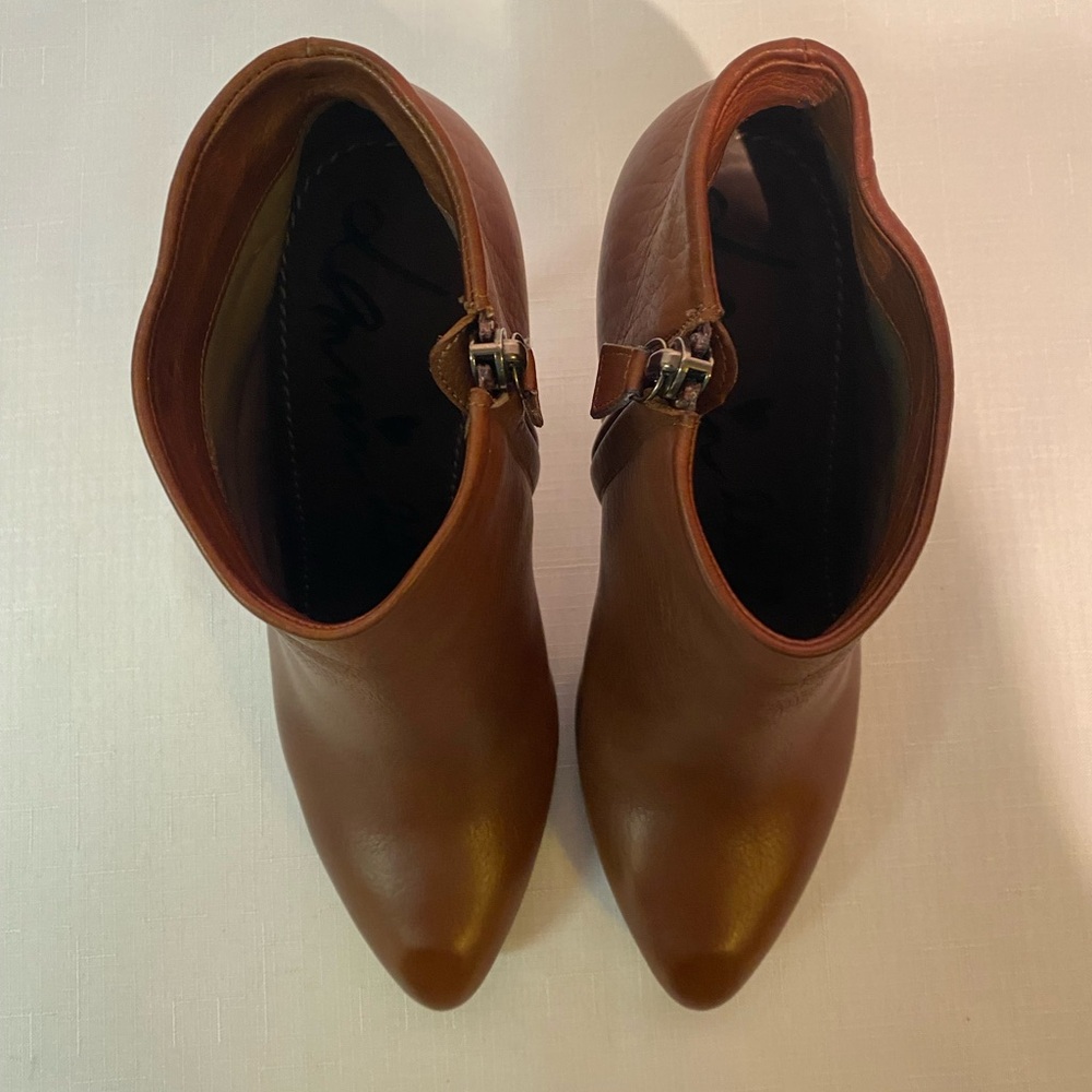 Lanvin Paris Ankle Calfskin Booties Sz US 8.5B Silver Stiletto Heel Brown - Picture 3 of 16